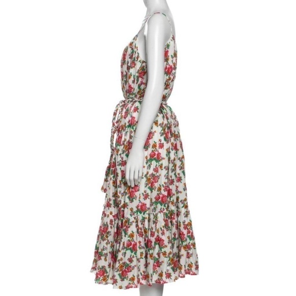 RHODE Lea Gathered Cotton Poplin Tiered Tie-Waist Midi Dress Floral White Dazzle - Picture 3 of 13